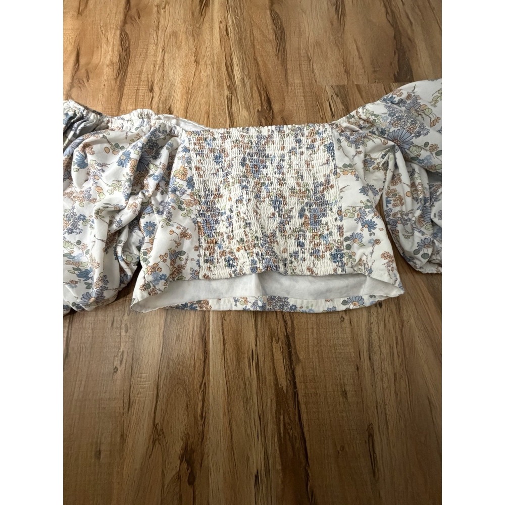 Abercrombie & Fitch Puff Sleeve Poplin O-Ring Cropped Floral Top XS - Picture 7 of 8